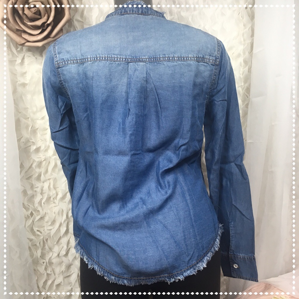 SPLENDID | Nordstrom Blue Chambray Ruffle Top NEW - Picture 5 of 8